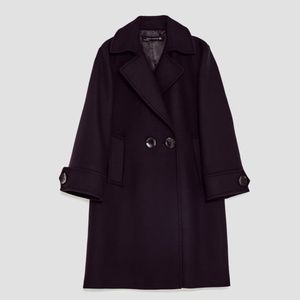 Zara $199 Navy Wool Artsy Pea Coat Jacket